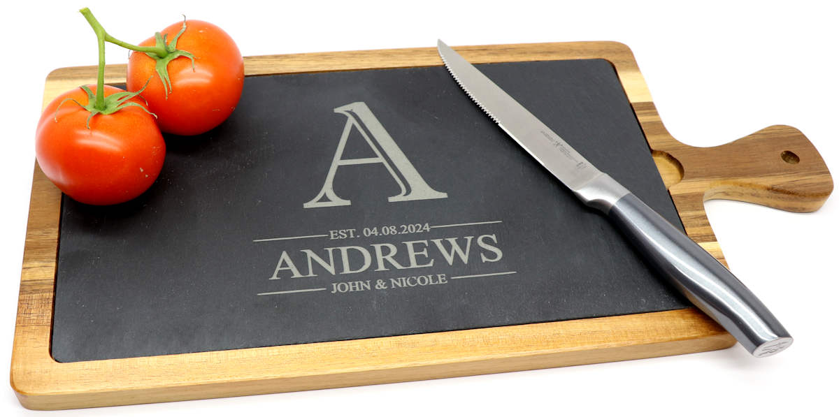 Acacia and Slate Cutting Board, Paddle Style - Couples