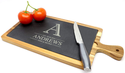 Acacia and Slate Cutting Board, Paddle Style - Couples