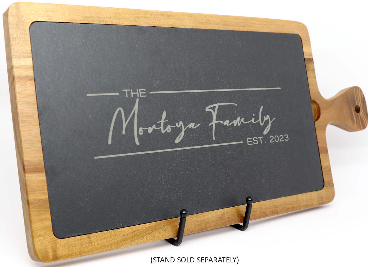 Acacia and Slate Cutting Board, Paddle Style - Family