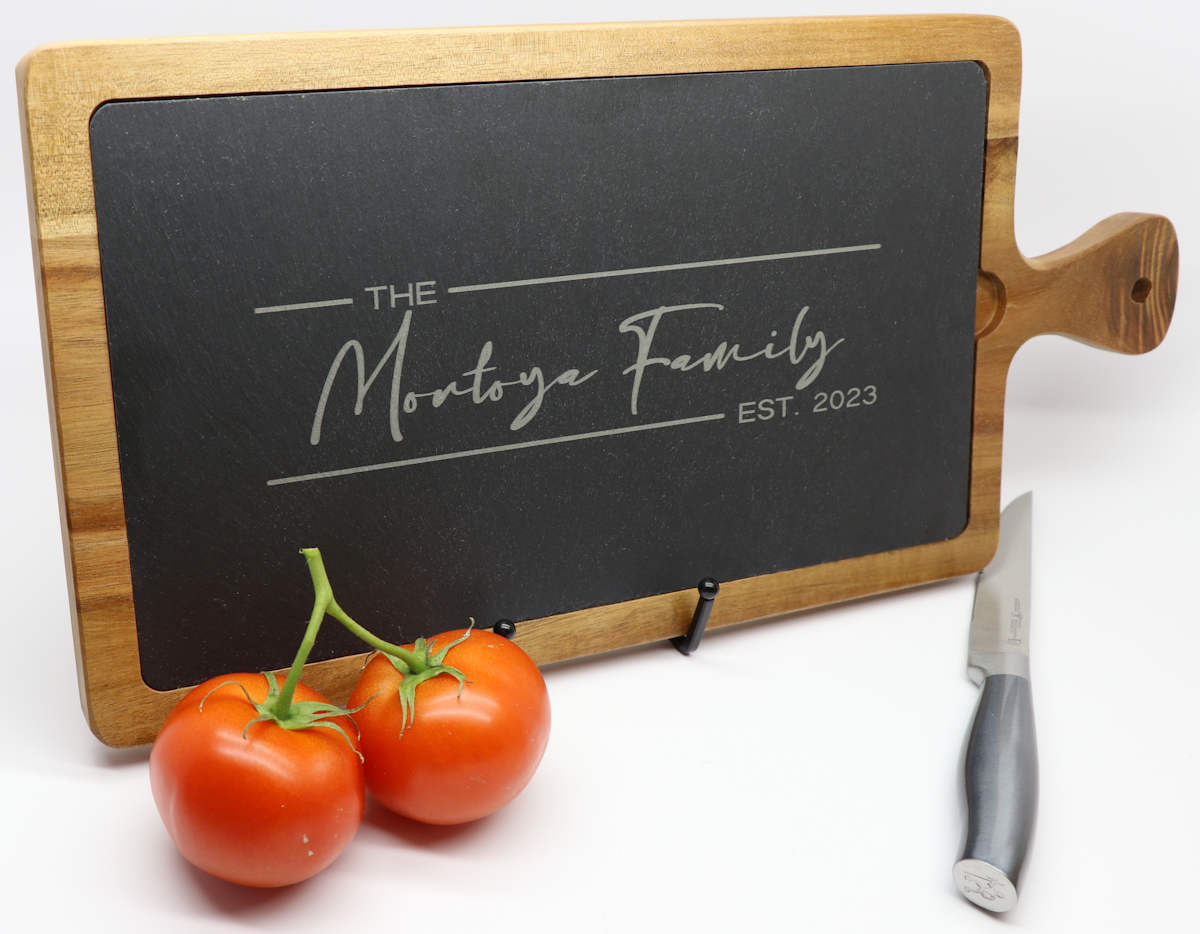 Acacia and Slate Cutting Board, Paddle Style - Family