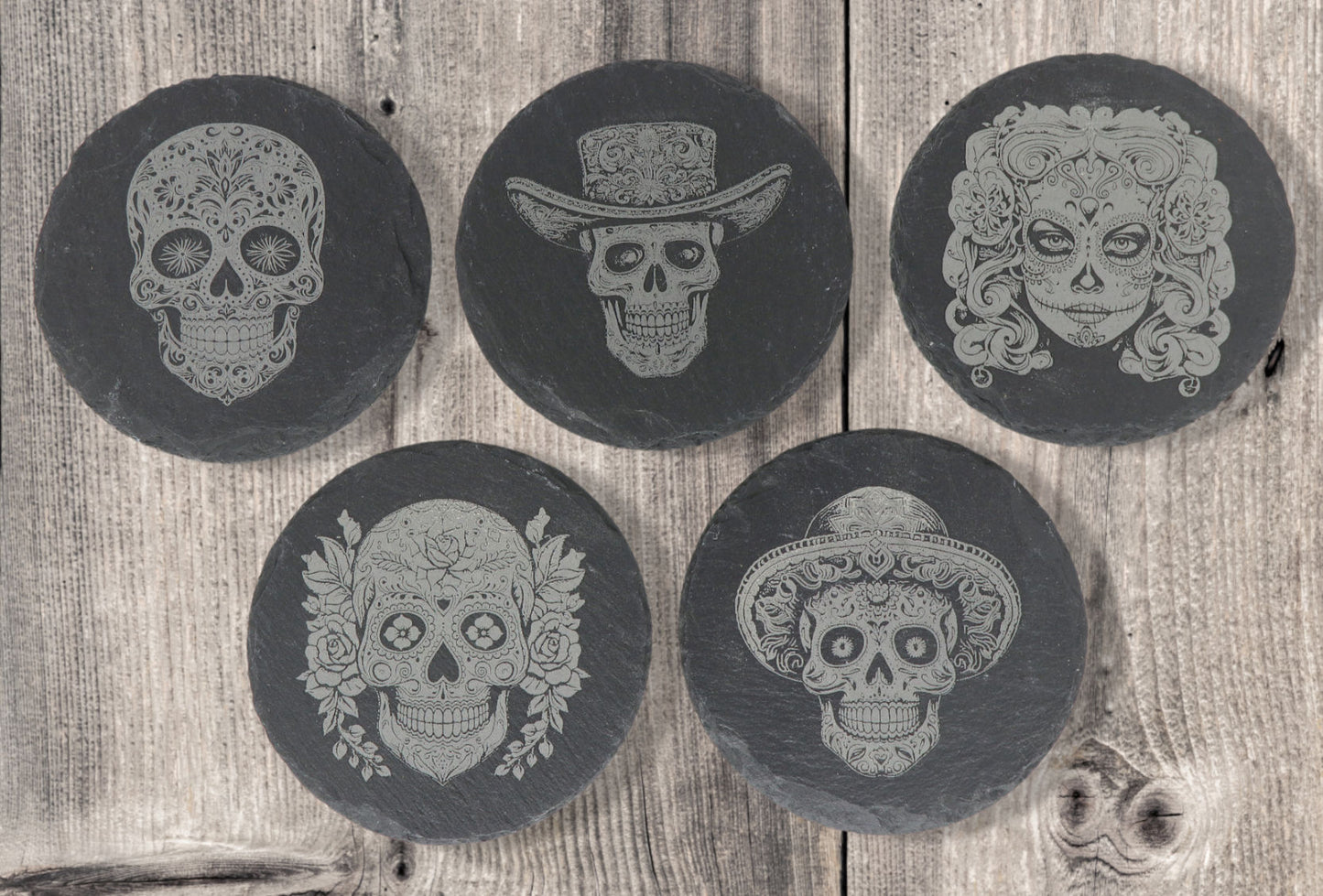 Calavera Coasters - Round Slate