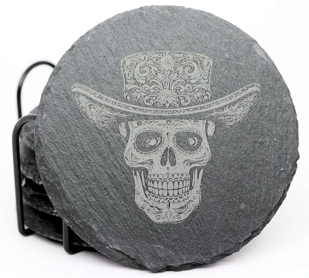 Calavera Coasters - Round Slate