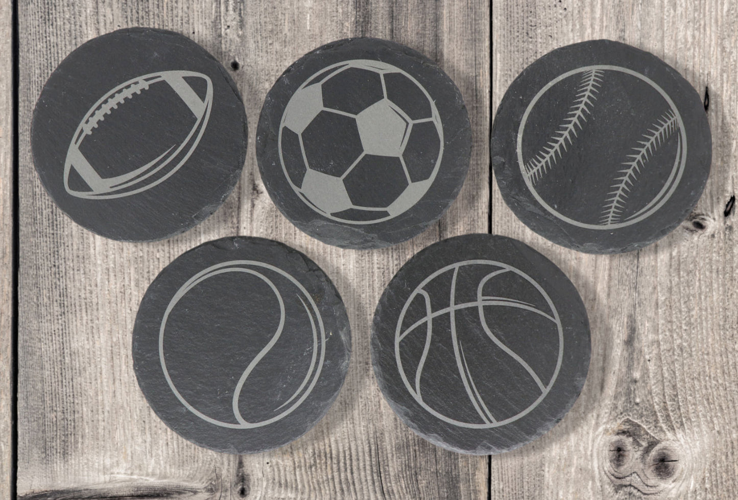 Sports Balls Coasters - Round Slate