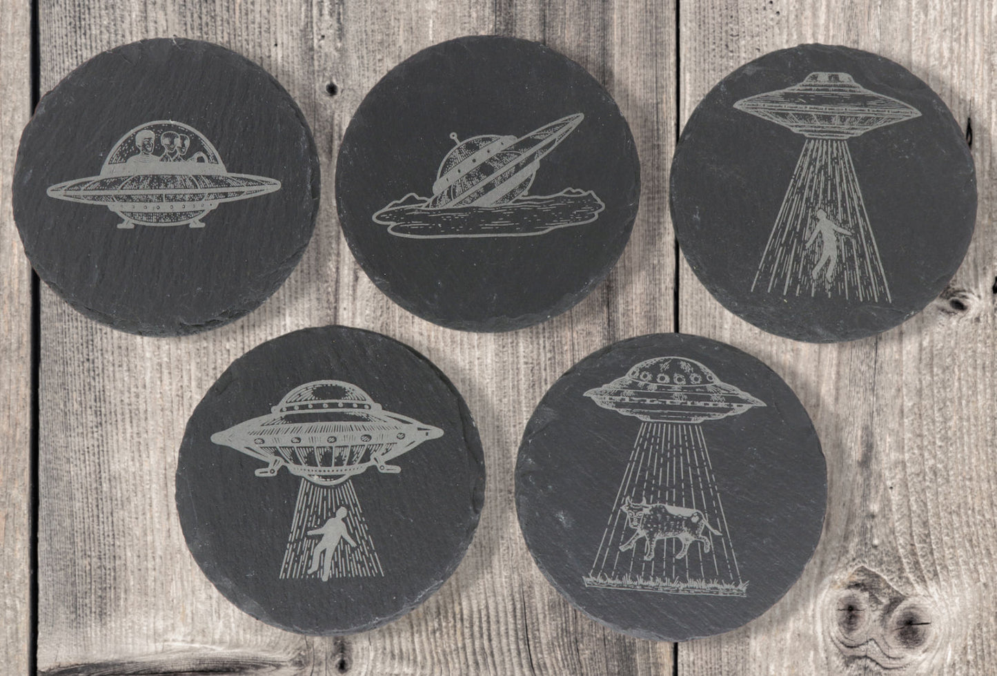 UFO Coaster Set - Round Slate