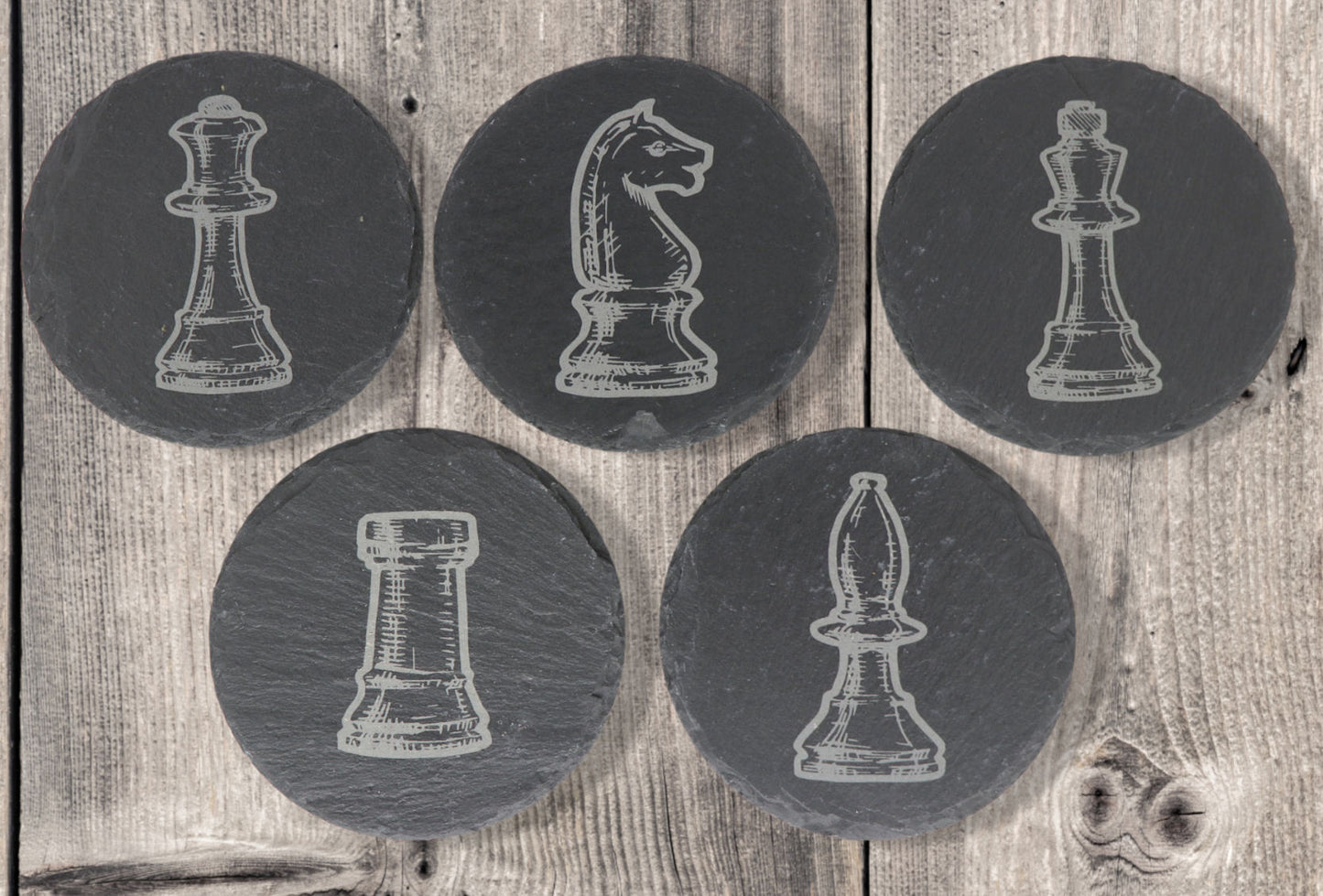 Chess Coaster Set - Round Slate