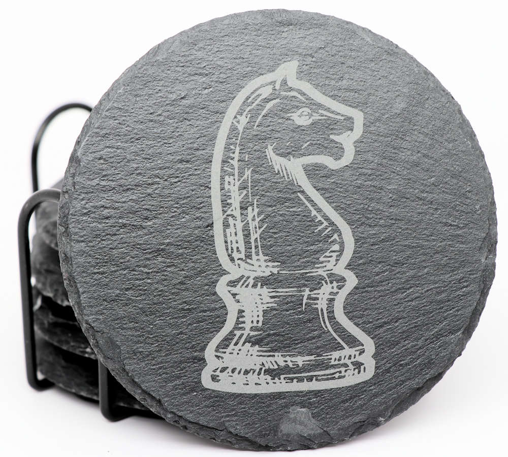 Chess Coaster Set - Round Slate