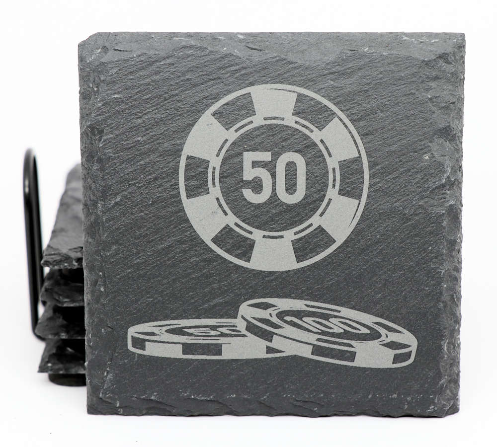 Casino Coaster Set - Square Slate