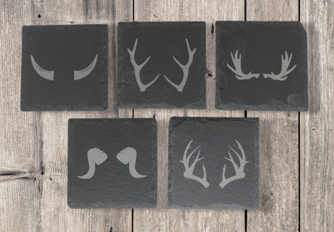 Animal Horns Coaster Set in Square Slate complete set