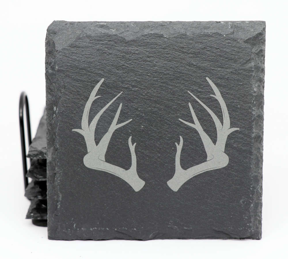 Animal Horns Coaster Set in Square Slate main image