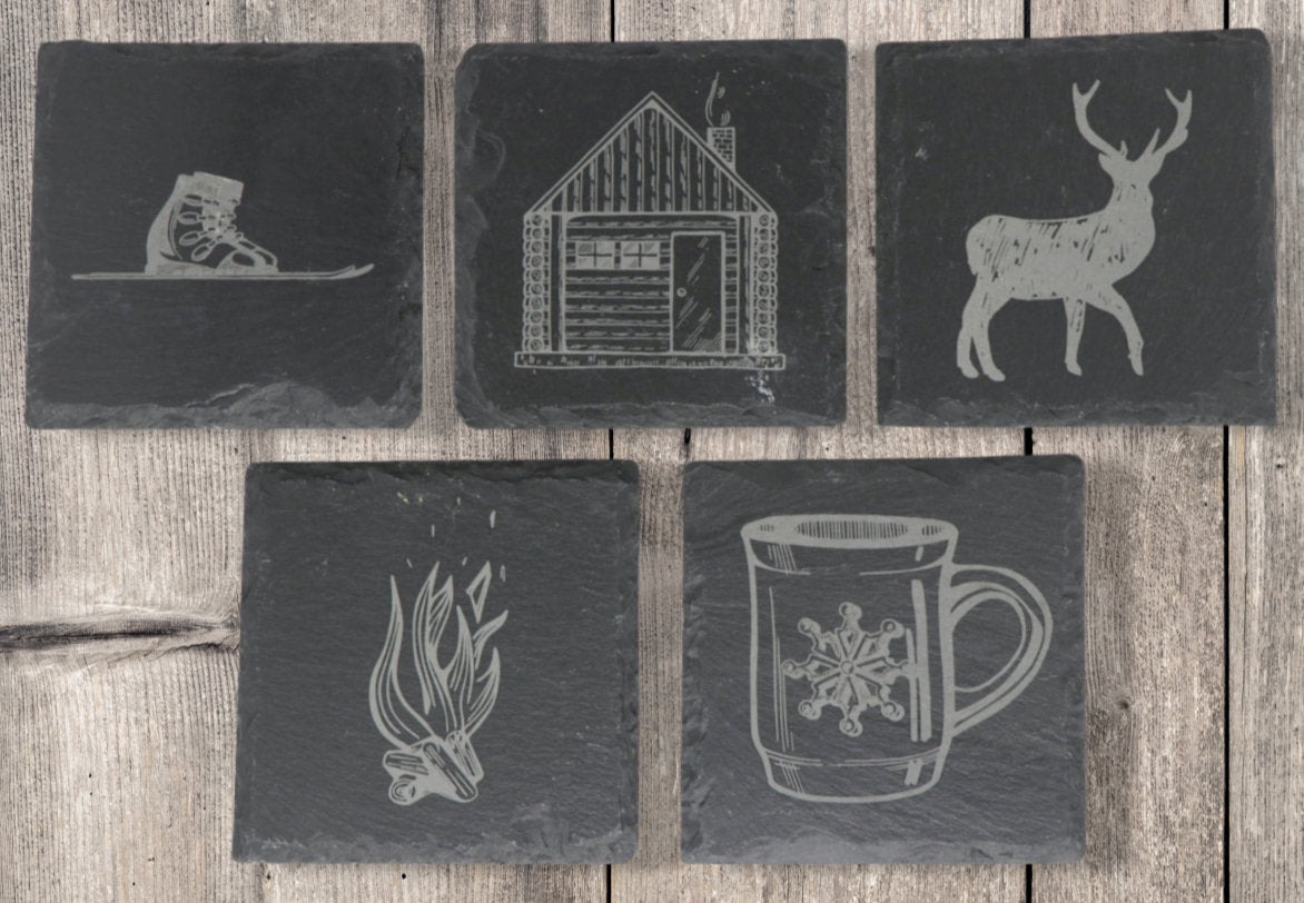 Winter Hike Coaster Set - Square Slate