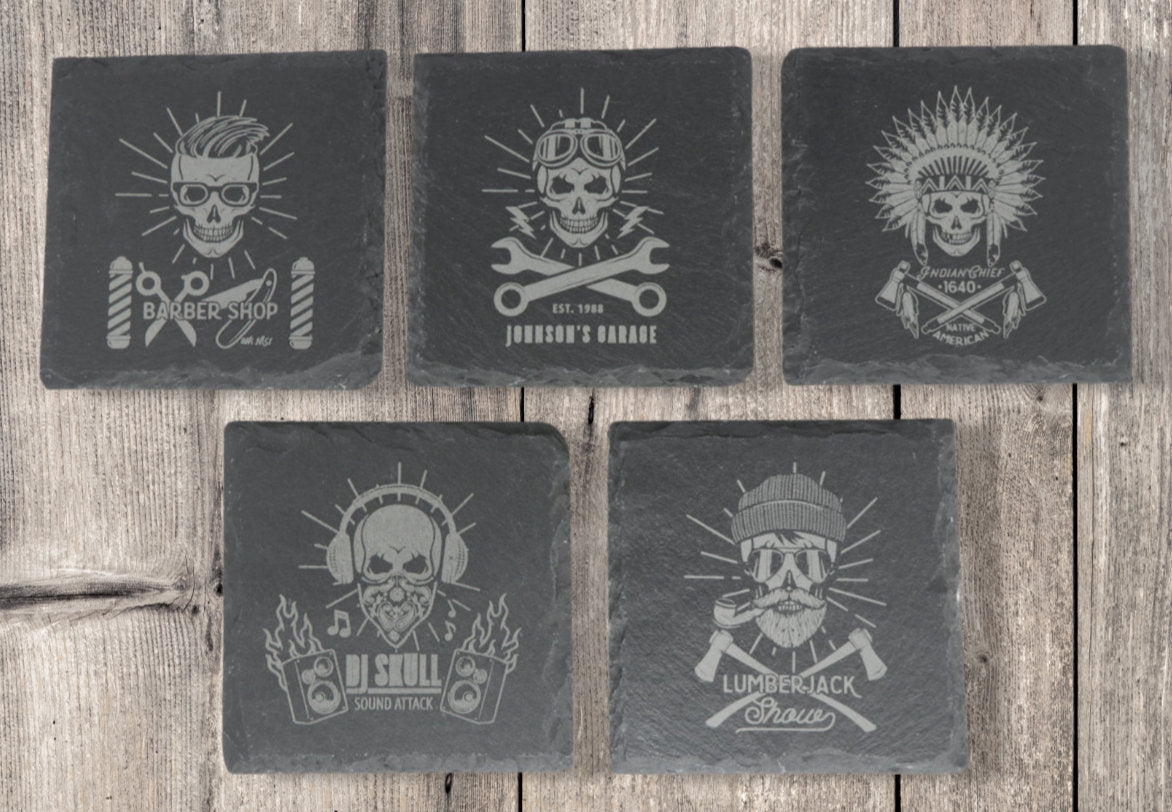 Working Skulls Coaster Set - Square Slate