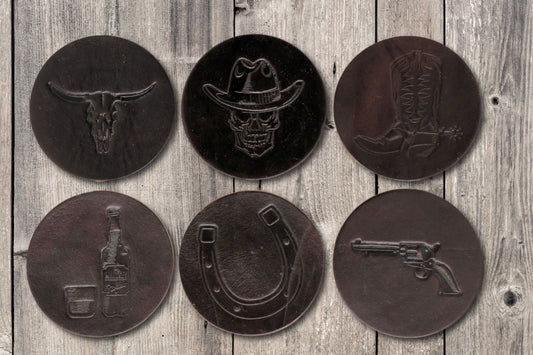 Wild West Premium Leather Coasters - Dark Brown