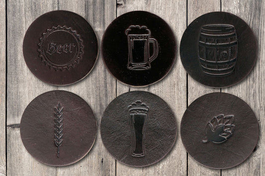 Beer Enthusiast Premium Leather Coasters - Dark Brown