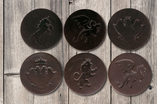 Heraldic Animals Premium Leather Coasters - Dark Brown