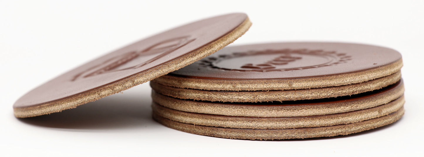 Beer Enthusiast Premium Leather Coasters - Medium Brown