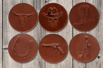 Wild West Premium Leather Coasters - Medium Brown