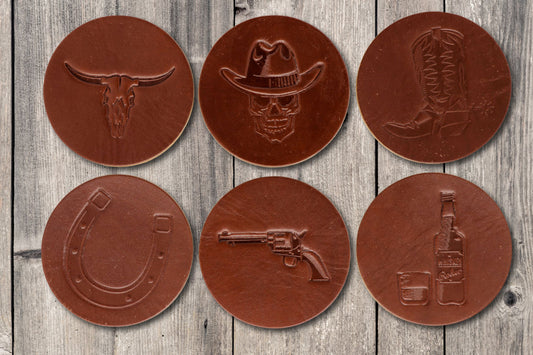 Wild West Premium Leather Coasters - Medium Brown