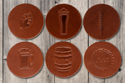 Beer Enthusiast Premium Leather Coasters - Medium Brown