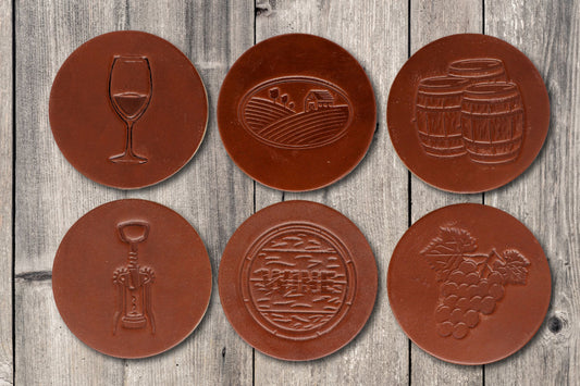 Wine Enthusiast Premium Leather Coasters - Medium Brown