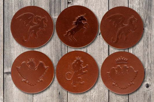 Heraldic Animals Premium Leather Coasters - Medium Brown