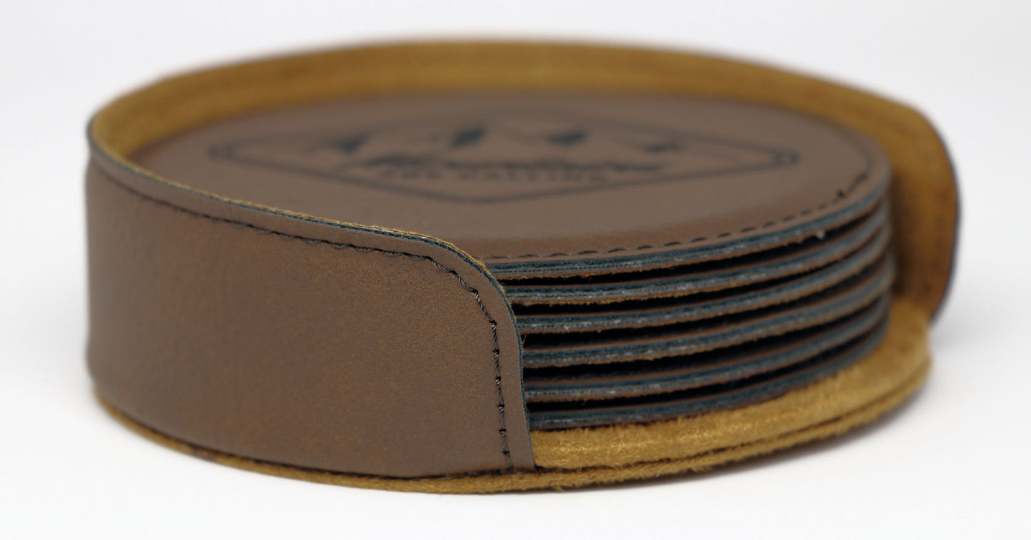 Tree Rings Round Leatherette Coaster Set - Dark Brown