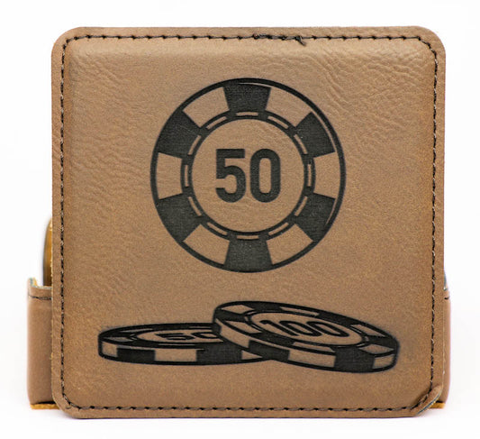 Casino Square Leatherette Coaster Set - Dark Brown