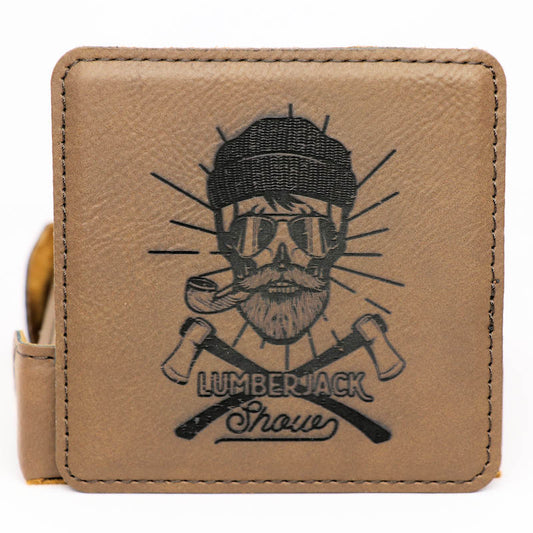 Working Skulls Square Leatherette Coaster Set - Dark Brown