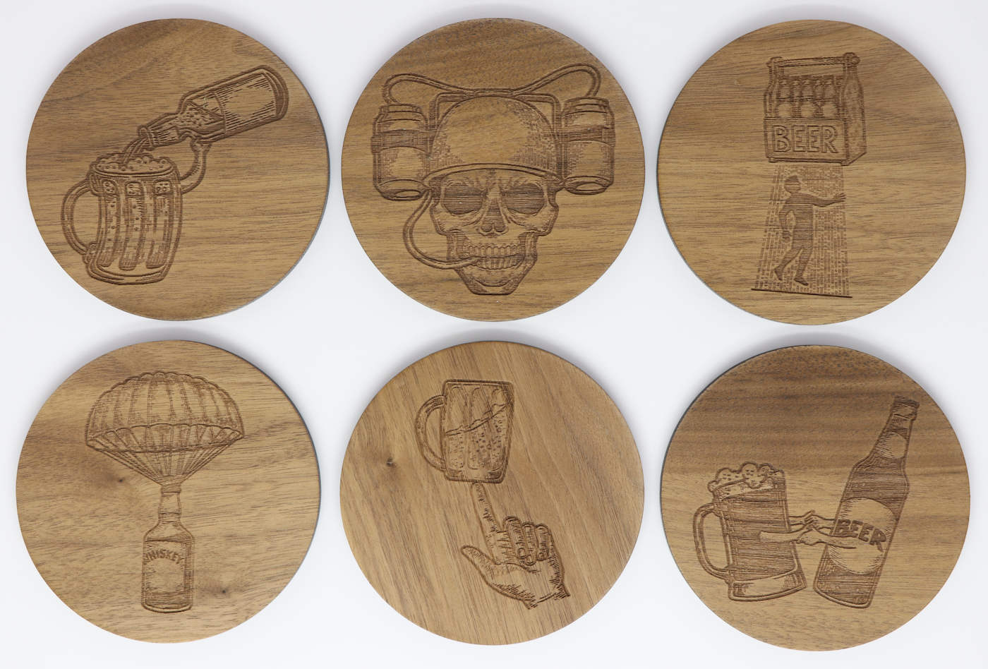 Beer Enthusiast Solid Wood Coaster Set