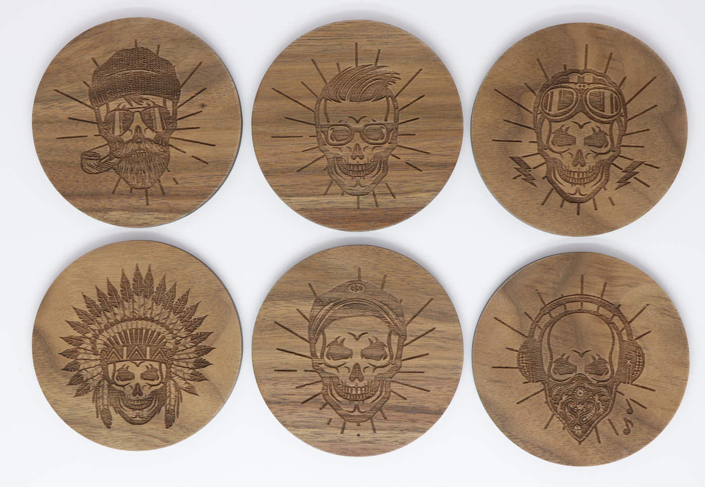Skulls Solid Wood Coaster Set