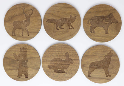 Forest Animals Solid Wood Coaster Set