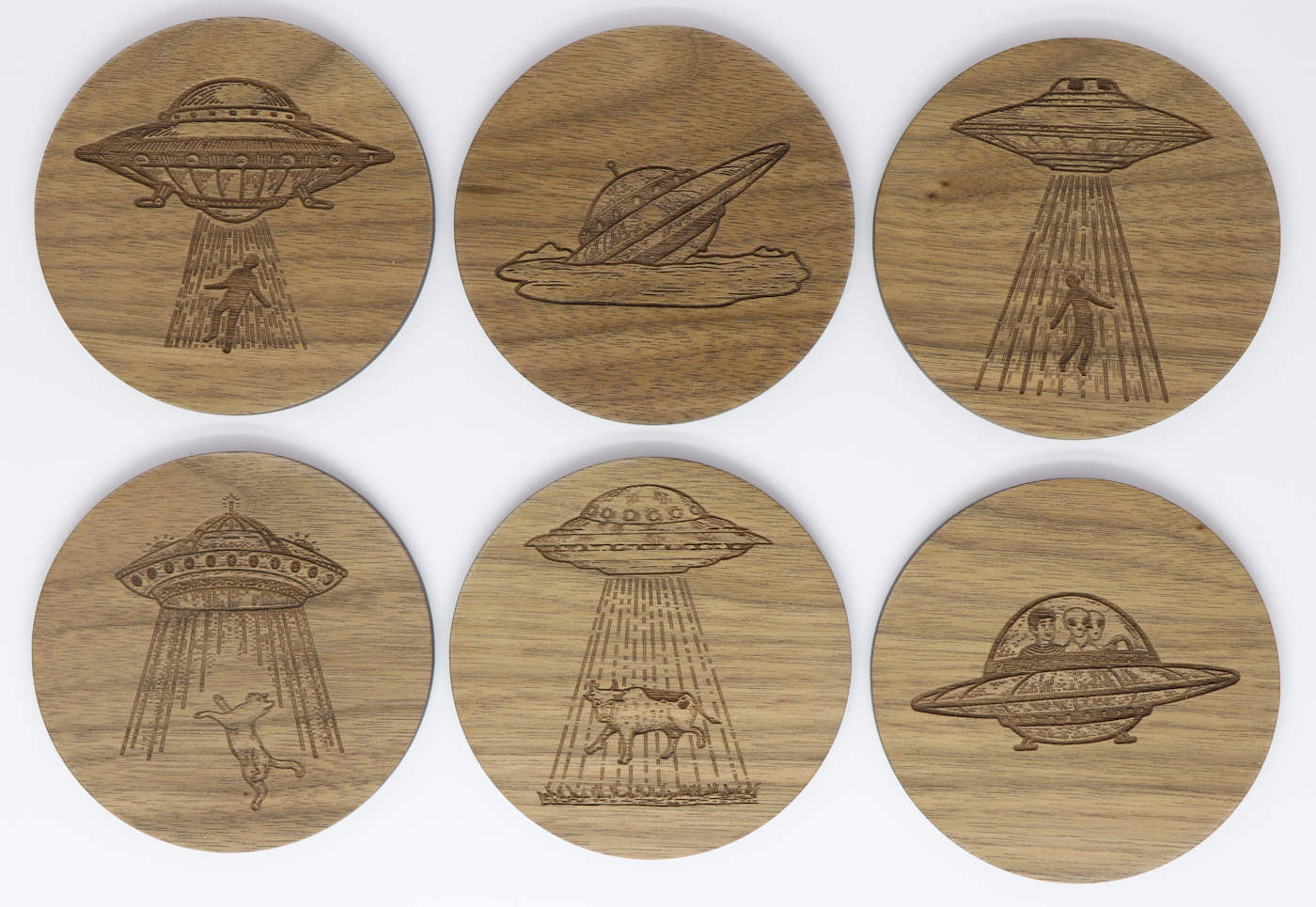 UFO Solid Wood Coaster Set