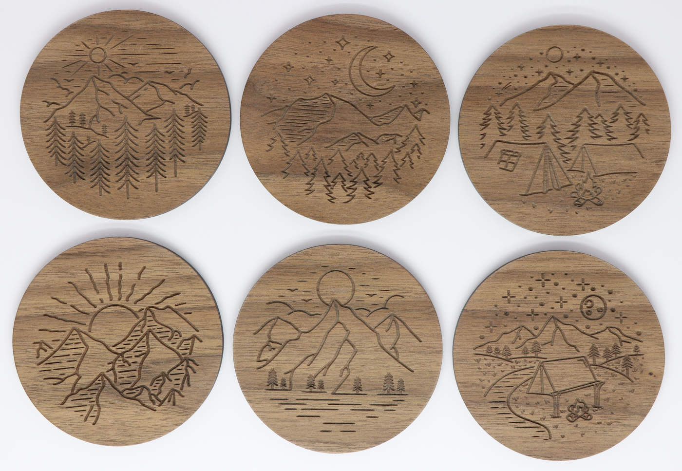 Mountain Scenes Solid Wood Coaster Set