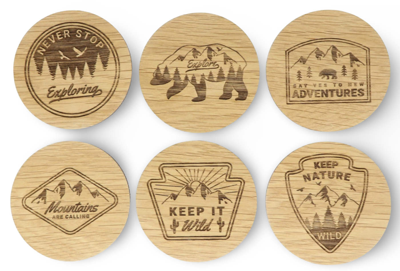 Explore Solid Wood Coaster Set