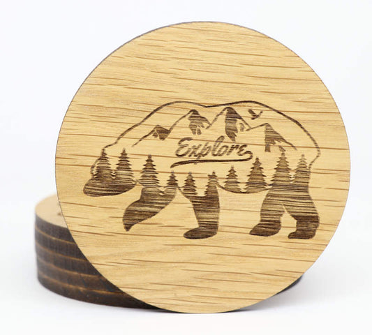 Explore Solid Wood Coaster Set
