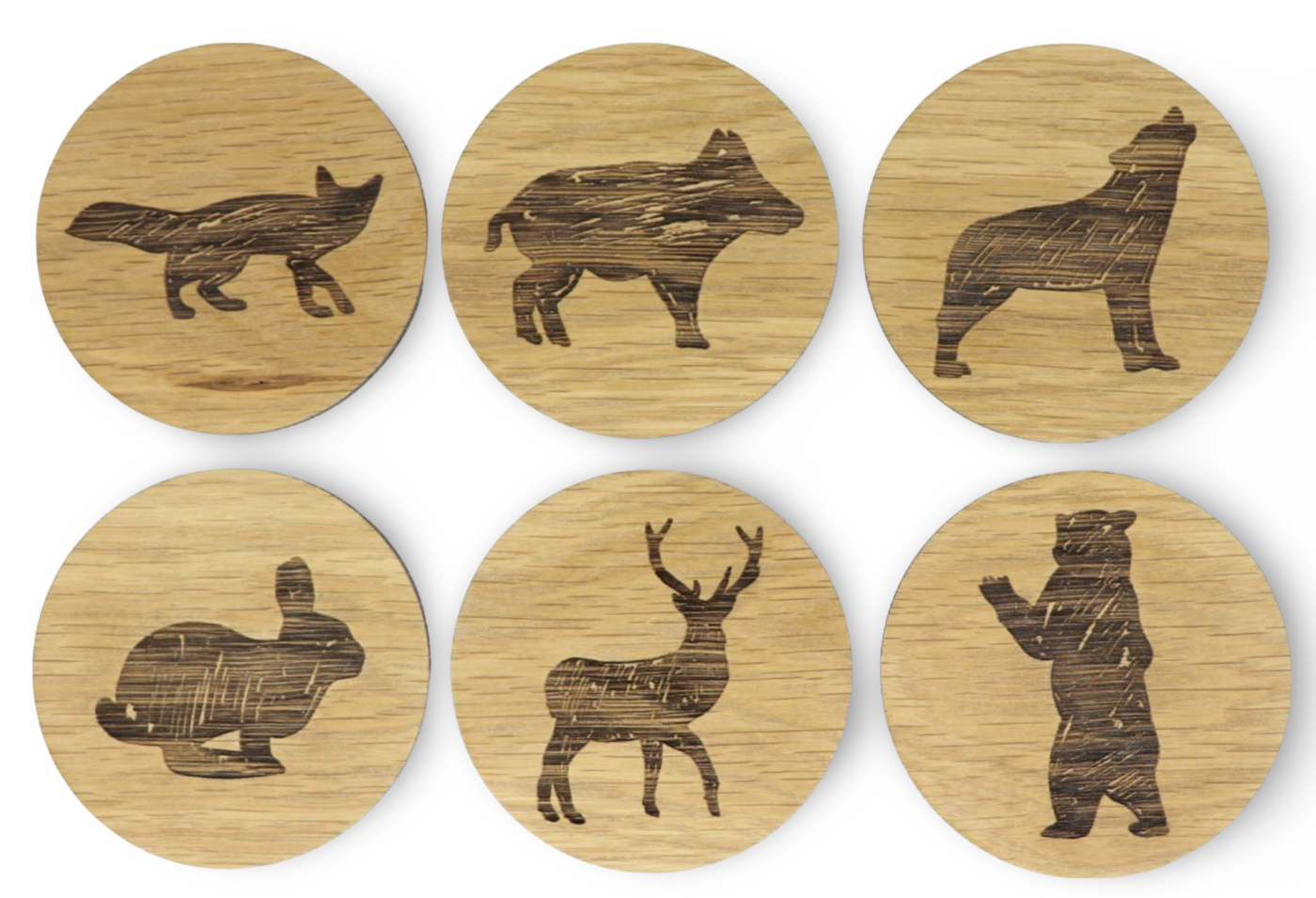 Forest Animals Solid Wood Coaster Set