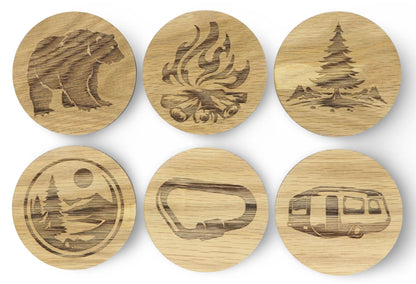Mountain Camping Solid Wood Coaster Set