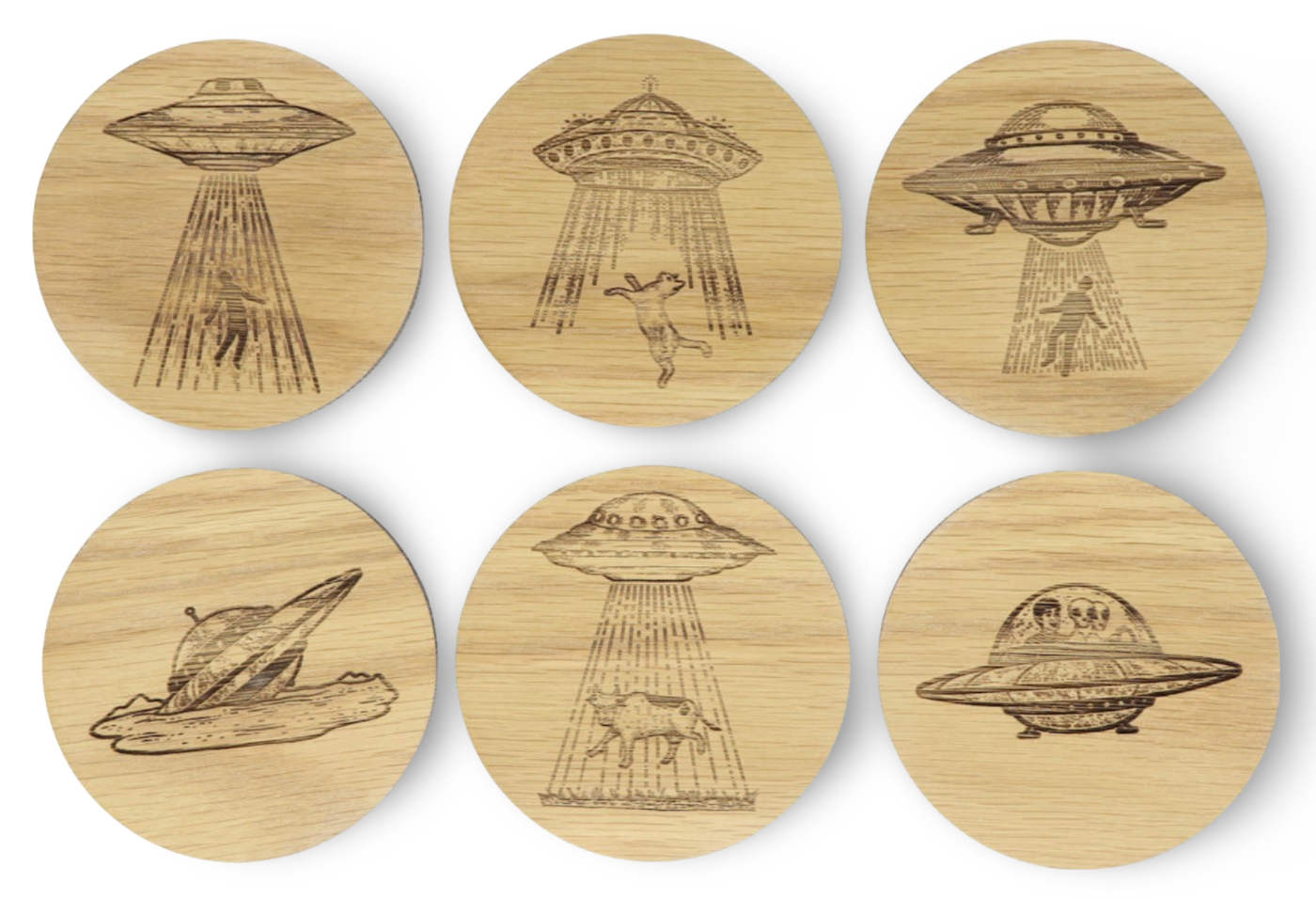 UFO Solid Wood Coaster Set