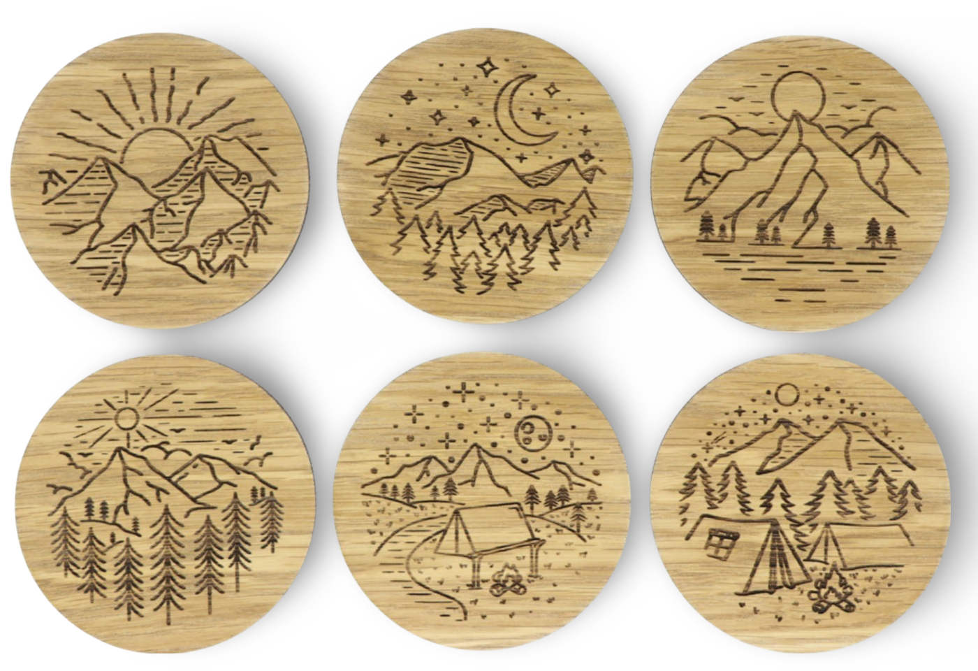 Mountain Scenes Solid Wood Coaster Set