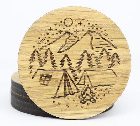 Mountain Scenes Solid Wood Coaster Set