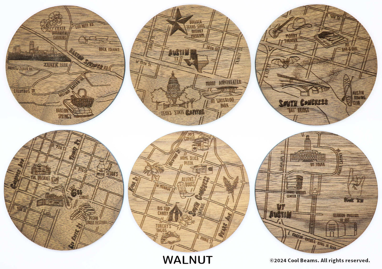 Austin Texas Solid Wood Coasters