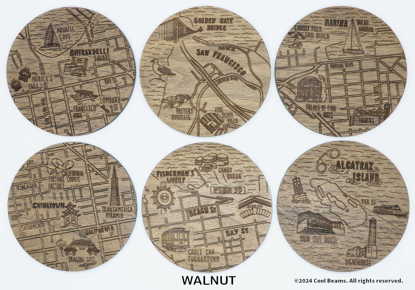 San Francisco California Solid Wood Coaster Set