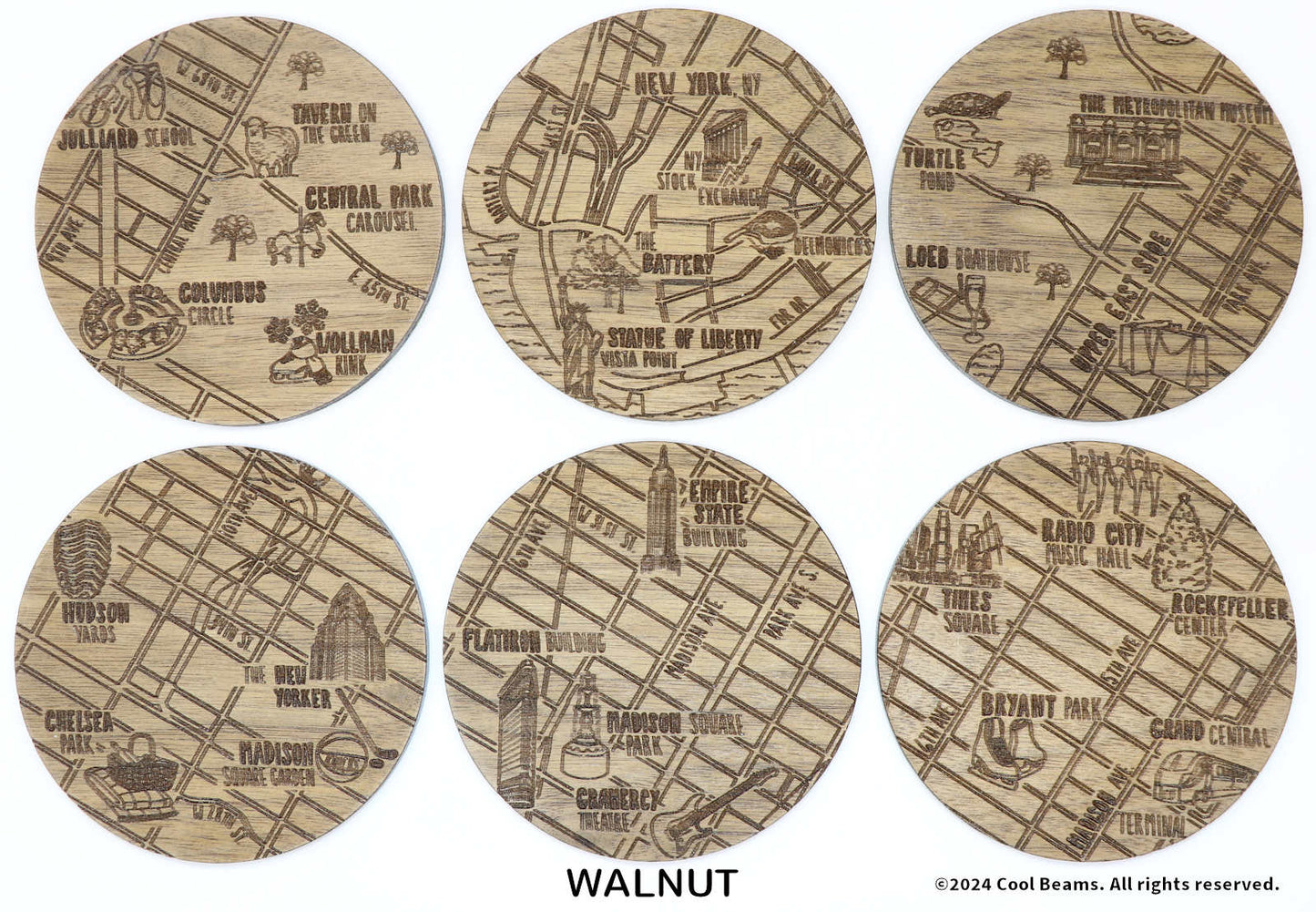 New York New York Solid Wood Coaster Set