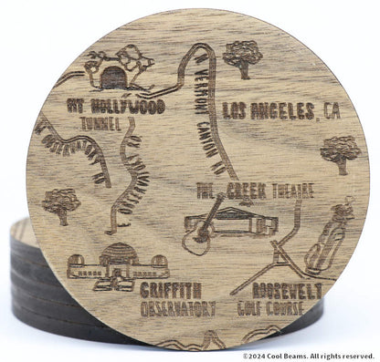 Los Angeles California Solid Wood Coaster Set