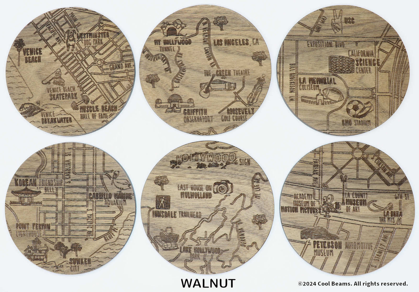 Los Angeles California Solid Wood Coaster Set