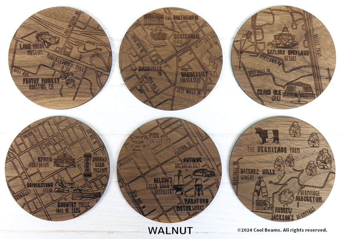 Nashville Tennessee Solid Wood Coaster Set