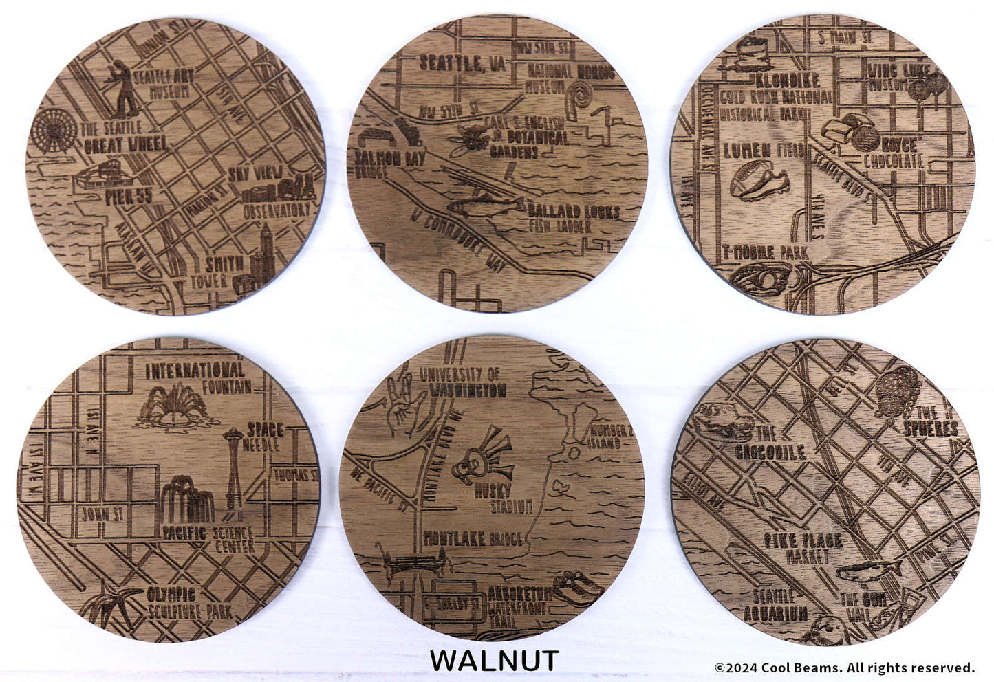 Seattle Washington Solid Wood Coaster Set