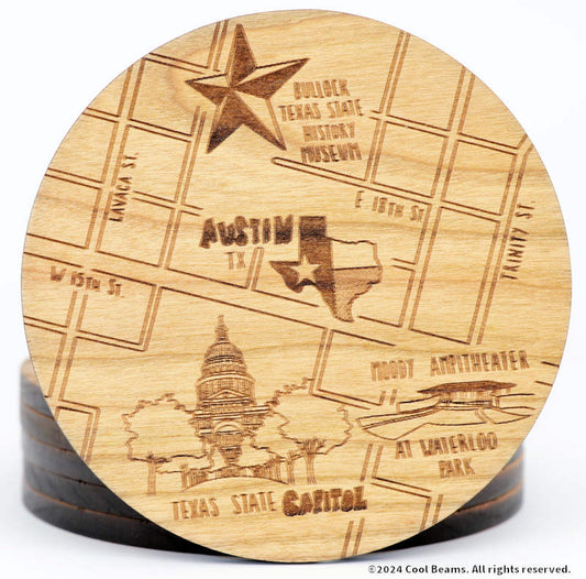 Austin Texas Solid Wood Coasters