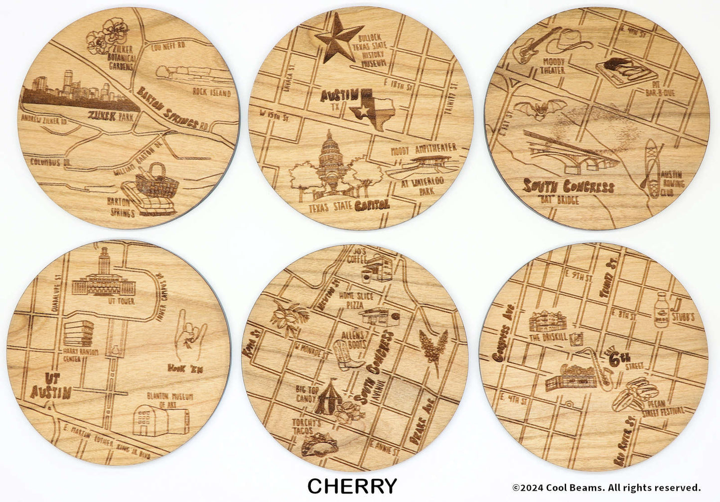 Austin Texas Solid Wood Coasters
