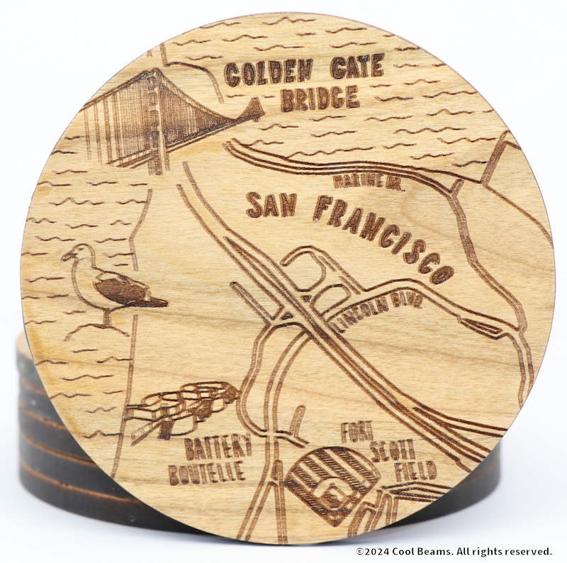 San Francisco California Solid Wood Coaster Set