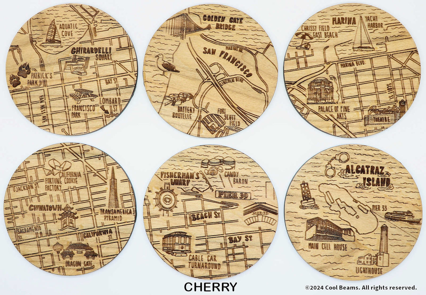San Francisco California Solid Wood Coaster Set